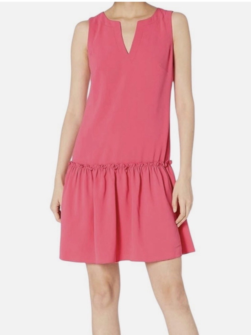 Trina Turk Coral-Pink Sleeveless Notch-Neck Drop-Waist Mini Dress